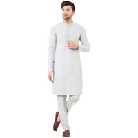 See Designs Men Full Sleeve Mandarin Collar Side Slit Off White Cotton Solid Straight Kurta With Matching Pyjama - Sdkt2476-22S