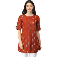 Dhruvi Trendz Women's Slub Rayon Regular Fit Kurti (2021_Orange_Large)