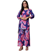 Dhruvi Trendz Womens Rayon Co-Ord Set Regular Fit Casual (Dt-W1853&Tr910_Navy Blue_Xl), Floral