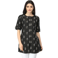 Dhruvi Trendz Women Cotton Blend Kurties Regular Fit Casual Fancy (Dt-K2475_Black_M)