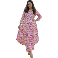 Dhruvi Trendz Womens Rayon Printed Co-Ord Set Regular Fit Casual (Dt-W1841&Tr898_Pink_Xl), Kurta Set