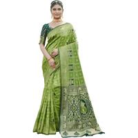 Yashika Women's Banarasi Kanjivaram Silk Woven Saree | Animal Printed Patola Silk Saree For Women (Az-Ys-Og-Houseful Pista)