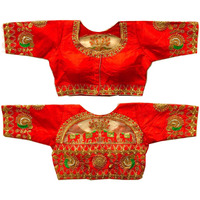 Pujia Mils Women's Silk Solid Half Sleeve Blouse (Dumbo_Red_38)