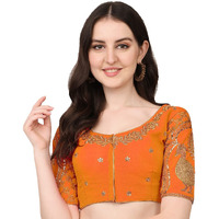 Pujia Mills Women's Silk Solid Half Sleeve Readymade Blouse (Morya_Orange_38)