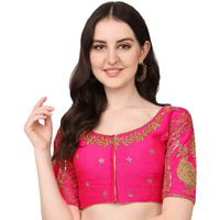 Pujia Mills Women's Phantom Silk Peacock Work Half Sleeves Readymade Saree Blouse For Lehenga (Pink)(Size 38+Margin)