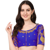 Pujia Mils Women's Silk Sleeveless Saree Blouse (Morya Blouse_Royal Blue_38)