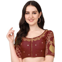 Pujia Mils Women's Silk Embroidered Half Sleeve Blouse (Morya Blouse_Maroon_38)