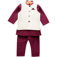 A.T.U.N. All Things Uber Nice Baby-Boy's Solid Regular Pyjama Jacket Set (Bjkp_Wine-Ivory 1-2 Years)