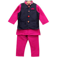 A.T.U.N. All Things Uber Nice Baby-Boy's Solid Regular Pyjama Jacket Set (Bjkp_Fuchsia-Navy 0-3 Months)