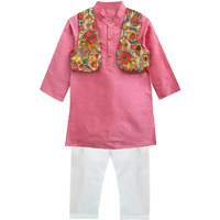 A.T.U.N. All Things Uber Nice Baby-Boy's Regular Kurta Pyjama Jacket Set (Bkls Krp_Rouge-White 1-2 Years)