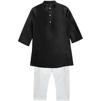 A.T.U.N. (All Things Uber Nice) Boy's Regular Kurta Pyjama Set (Bkls Kpc_Black-White 12-13 Years)