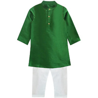 A.T.U.N. (All Things Uber Nice) Boy's Regular Kurta Pyjama Set (Bkls Kpc_Green-White 8-9 Years)