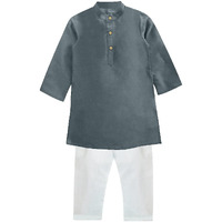 A.T.U.N. (All Things Uber Nice) Boy's Regular Kurta Pyjama Set (Bkls Kpc_Lavastone-White 13-14 Years)