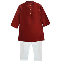 A.T.U.N. (All Things Uber Nice) Boy's Regular Kurta Pyjama Set (Bkls Kpc_Maroon-White 3-4 Years)