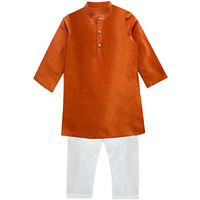 A.T.U.N. (All Things Uber Nice) Boy's Regular Kurta Pyjama Set (Bkls Kpc_Orange-White 11-12 Years)