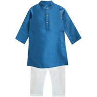A.T.U.N. (All Things Uber Nice) Boy's Regular Kurta Pyjama Set (Bkls Kpc_Turquoise-White 8-9 Years)