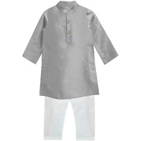 A.T.U.N. (All Things Uber Nice) Boy's Regular Kurta Pyjama Set (Bkls Kpc_Silver-White 3-6 Months)