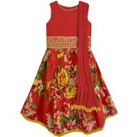 A.T.U.N. (All Things Uber Nice) Girl's Cotton Lehenga Set (Glhg Fla_Red-Multi_11-12 Years)