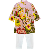 A.T.U.N. (All Things Uber Nice) Boy's Regular Kurta Pyjama Set (Bkls Flw_Salmon Pink-Multi-White 2-3 Years)