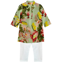 A.T.U.N. (All Things Uber Nice) Baby-Boy's Regular Kurta Pyjama Set (Bkls Flw_Sea Green-Multi-White 0-3 Months)