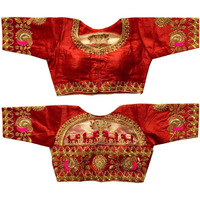 Pujia Mills Women's Phantom Silk Floral Half Sleeve Saree Blouse (Handwork Blouse_Maroon_Size 38+4Inch Margin)