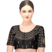 Pujia Mils Women's Silk Solid Half Sleeve Blouse (Keri_Black_38)