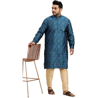 Sojanya Plus (Since 1958) Men's Silk Blend Blue Self Design Only Long Kurta Size: 52