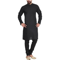 Sojanya (Since 1958 Men's Black Cotton Linen Kurta Pyjama
