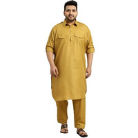 Sojanya Plus (Since 1958) Men's Cotton Blend Mustard Pathani Kurta Salwar Set Size-6Xl