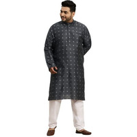 Sojanya Plus (Since 1958) Men's Cotton Blend Grey & Silver Self Design Only Long Kurta -Size: 48