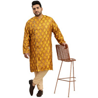 Sojanya Plus (Since 1958) Men's Jacquard Silk Mustard Self Design Only Long Kurta Size: 52