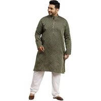 Sojanya (Since 1958 Men's Jacquard Silk Dark Green Self Design Kurta & Off-White Churidar Pyjama Set Size-6Xl