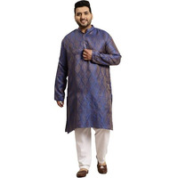 Sojanya Plus (Since 1958) Men's Jacquard Silk Blue & Gold Only Long Kurta-Size: 50