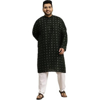 Sojanya Plus (Since 1958) Men's Cotton Blend Dark Green & Silver Self Design Only Long Kurta -Size: 52