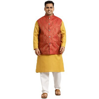 Sojanya (Since 1958 Men's Cotton Black Kurta & Maroon Nehrujacket With White Churidar Pyjama Set Size-3Xl
