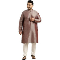 Sojanya Plus (Since 1958) Men's Silk Blend Grey Kurta & Cotton Off White Churidar Pyjama Set Size-7Xl