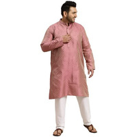 Sojanya (Since 1958 Men's Jacquard Silk Pink Self Design Kurta & Off-White Churidar Pyjama Set Size-4Xl