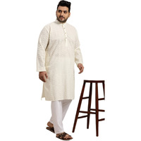 Sojanya Plus (Since 1958) Men's 100% Cotton Cream Chikankari Kurta & Off-White Churidaar Pyjama Size 46