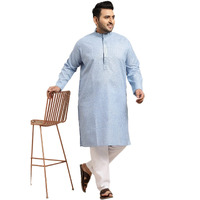 Sojanya Plus (Since 1958) Men's Cotton Sky Blue Checked Kurta Size 54