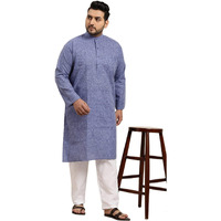 Sojanya Plus (Since 1958) Men's Cotton Linen Indigo Blue Only Long Kurta Size: 44