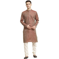 Sojanya (Since 1958 Men's Jacquard Silk Maroon Self Design Only Kurta Size: 44