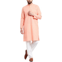 Sojanya (Since 1958 Men's Orange & Off-White Cotton Kurta & Churidar Pyjama Set Size Xl