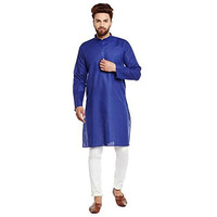 Sojanya (Since 1958 Men's Royal Blue Cotton Linen Only Long Kurta