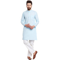Sojanya (Since 1958 Men's Cotton Linen Kurta Pyjama Sky Blue