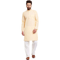 Sojanya (Since 1958 Men's Yellow & Off-White Cotton Kurta & Churidar Pyjama Set