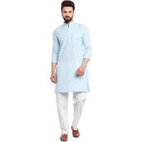 Sojanya (Since 1958 Men's Sky Blue Cotton Linen Kurta Pyjama
