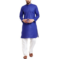 Sojanya (Since 1958 Men's Royal Blue Cotton Linen Kurta Pyjama