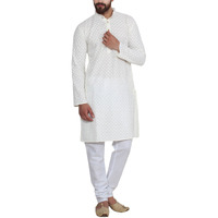 Sojanya (Since 1958 Men's Cream Pure Cotton Chicken Kurta & Churidaar Pyjama