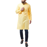 Sojanya (Since 1958 Men's Cotton Blend Yellow Woven Design Only Long Kurta Size: 36