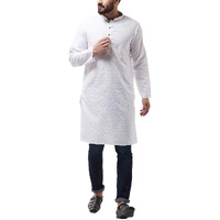 Sojanya (Since 1958 Men's Cotton Blend White Woven Design Only Long Kurta Size: 40